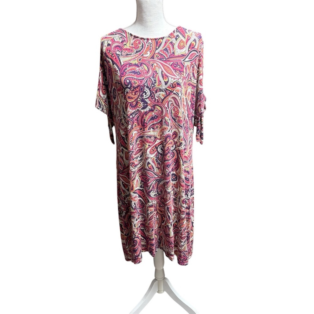 Ruff Hewn Grey purple/pink Paisley Print Dress size XL open shoulders